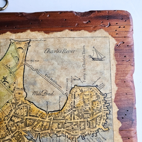 1835 Antique Primitive Map Wood Board Town of Boston New England By John Bonner - Picture 5 of 16